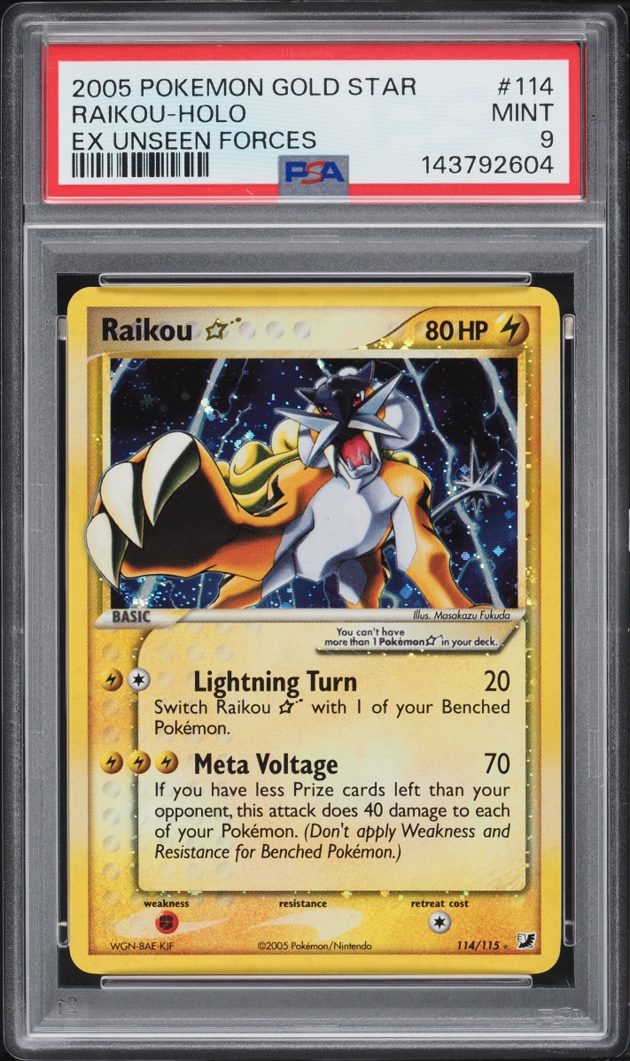 2005 Pokemon EX Unseen Forces Holo Raikou Gold Star #114 PSA 9 MINT