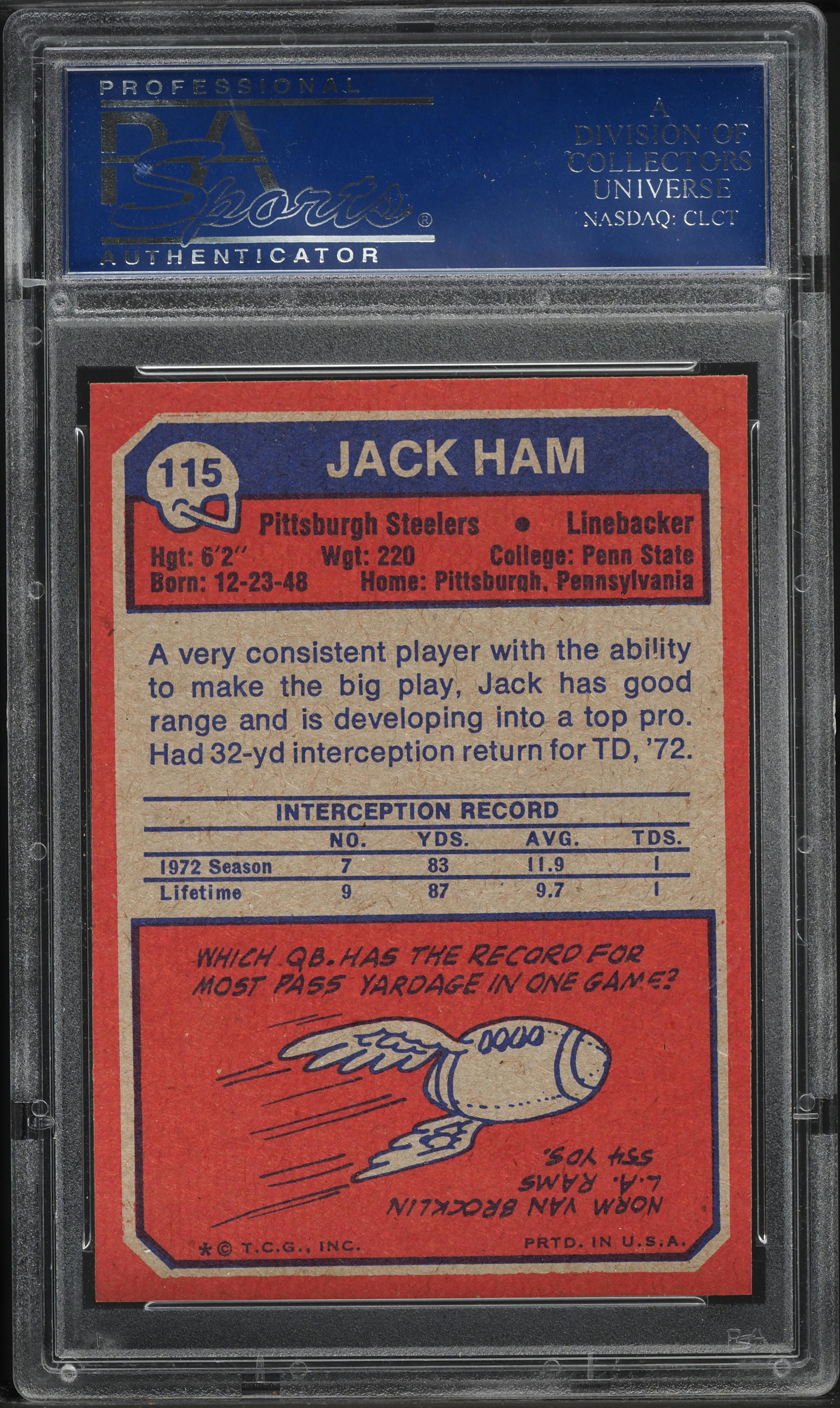 1973 Topps Football Jack Ham ROOKIE #115 PSA 8 NM-MT
