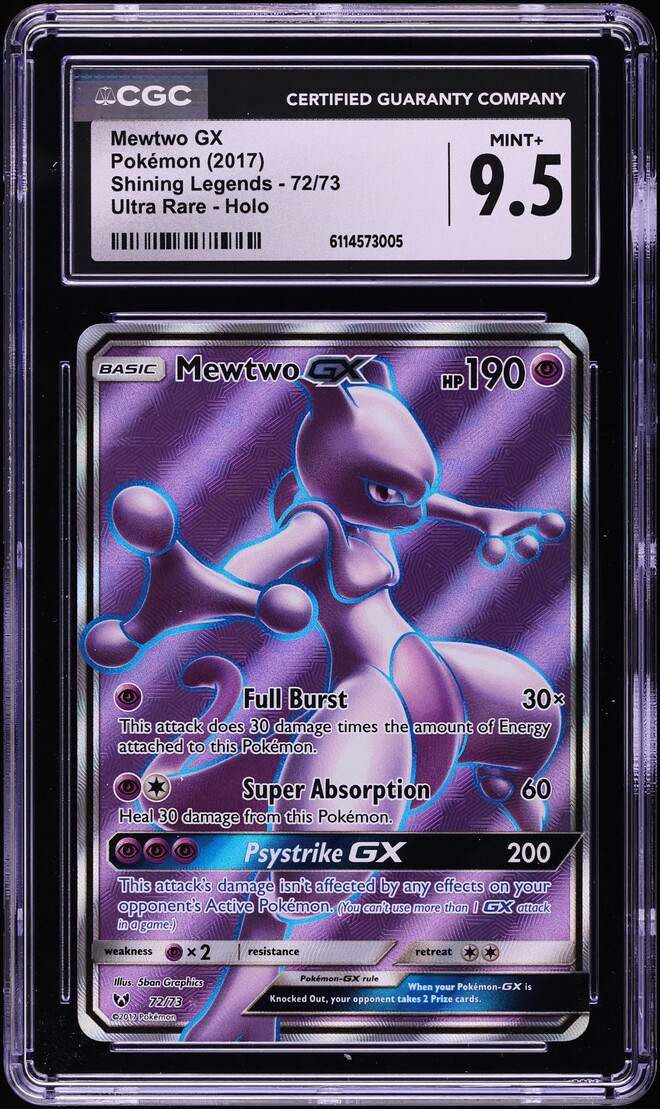 2017 Pokemon Sun & Moon Shining Legends Full Art Mewtwo GX #72 CGC 9.5 MINT+