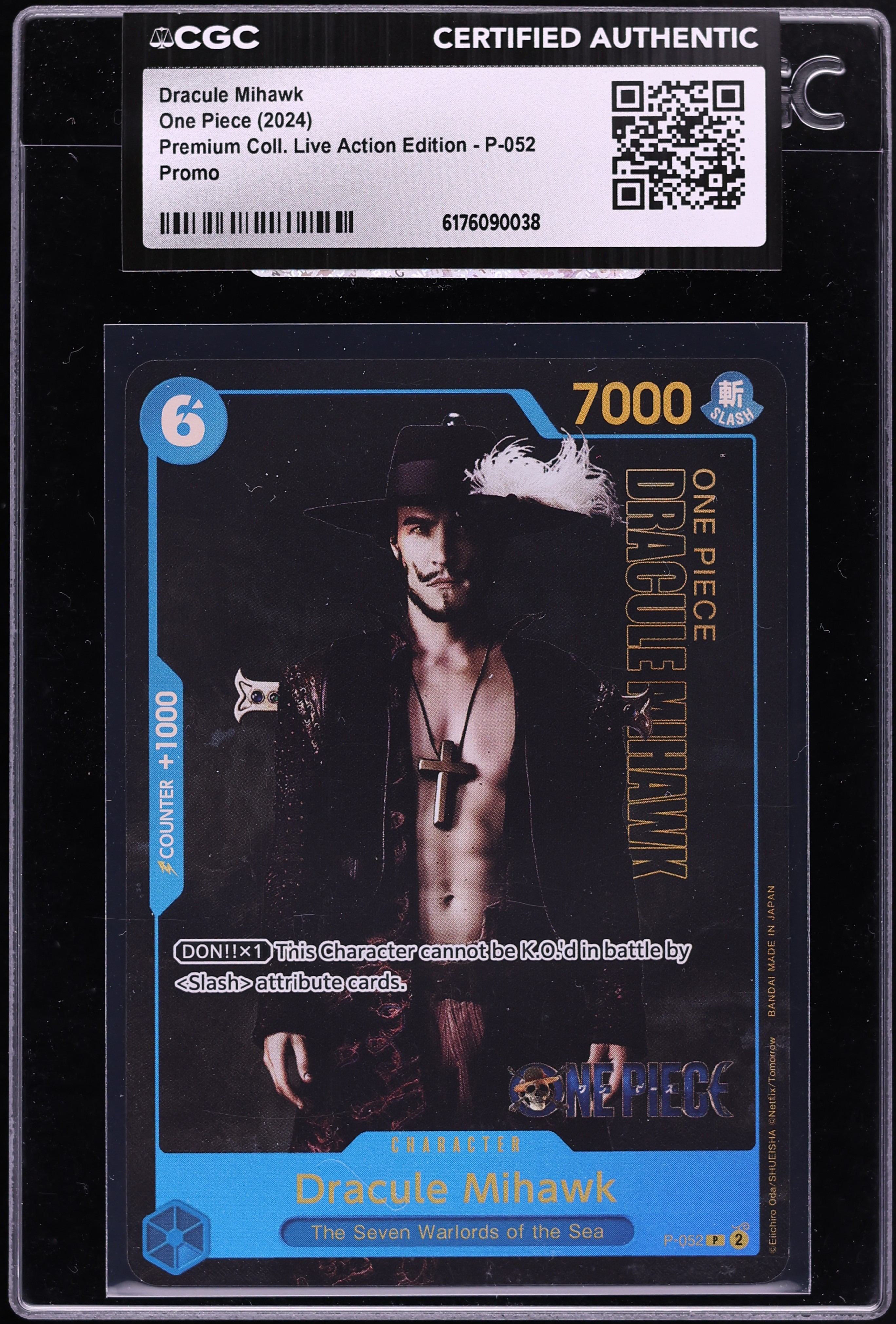 2024 One Piece Promo Premium Live Action Edition Alt Art Dracule Mihawk #P-052 CGC AUTH