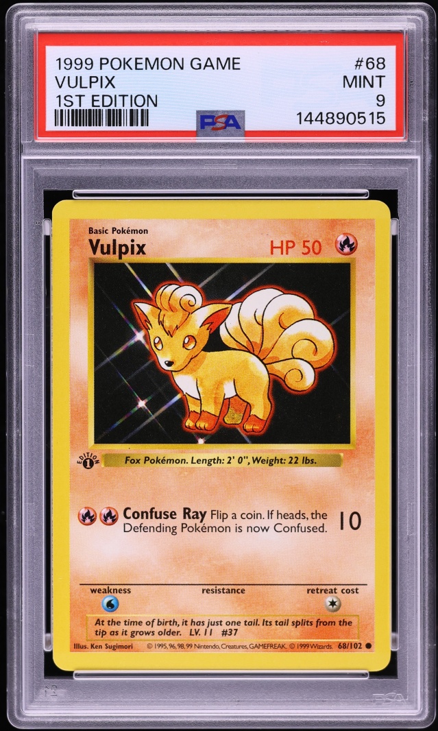 1999 Pokemon Base Set Shadowless 1st Edition Vulpix #68 PSA 9 MINT