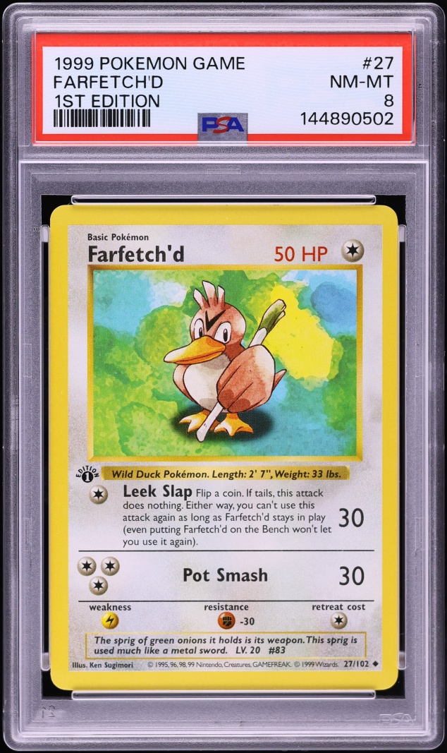 1999 Pokemon Base Set Shadowless 1st Edition Farfetch'd #27 PSA 8 NM-MT