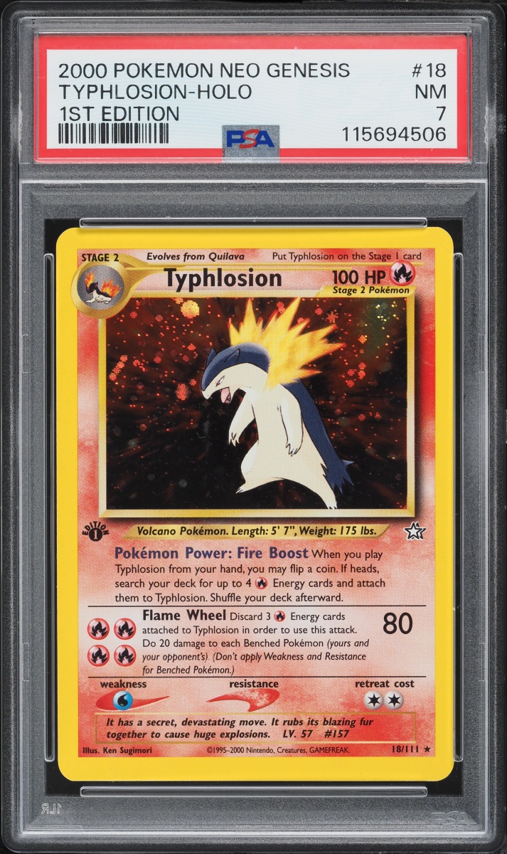 2000 Pokemon Neo Genesis 1st Edition Holo Typhlosion #18 PSA 7 NRMT