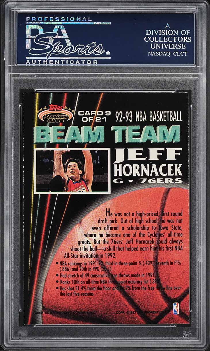 1992 Stadium Club Beam Team Members Only Jeff Hornacek #9 PSA 10 GEM MINT
