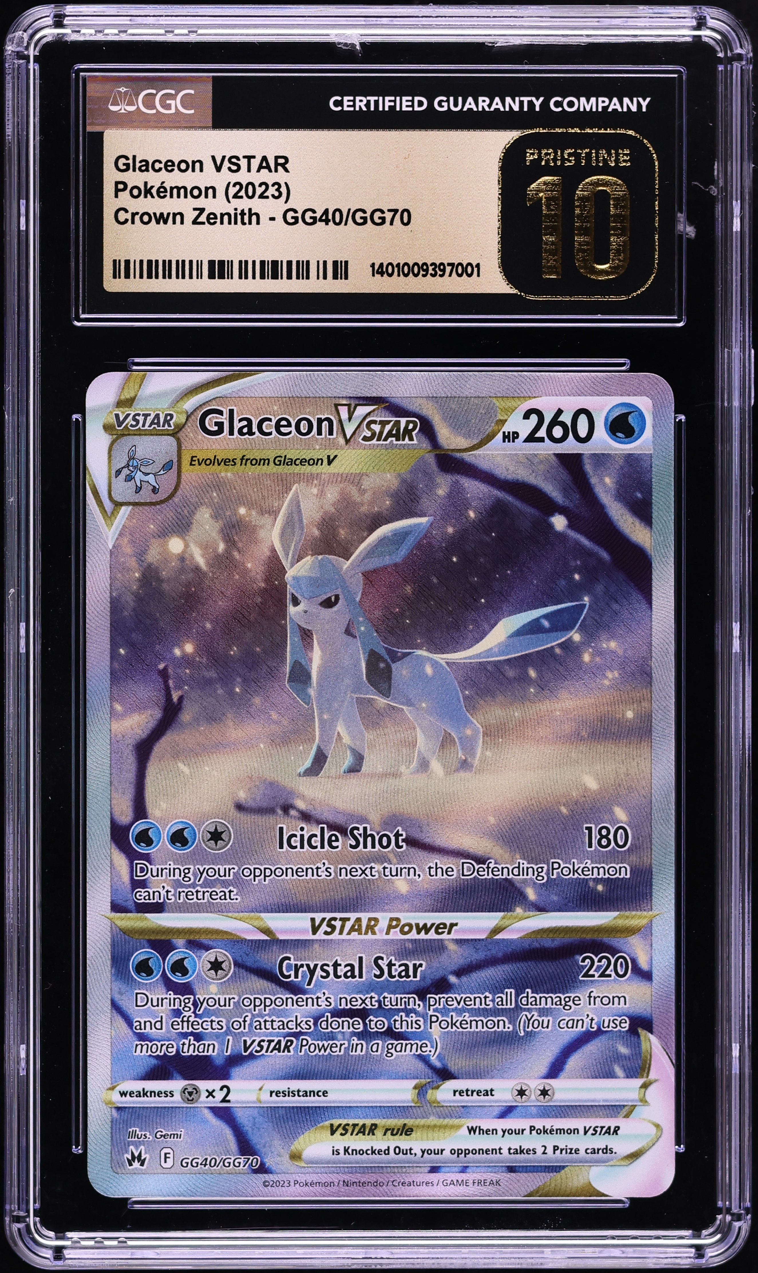 2023 Pokemon Sword & Shield Crown Zenith Full Art Glaceon VSTAR #GG40 CGC 10 PRISTINE