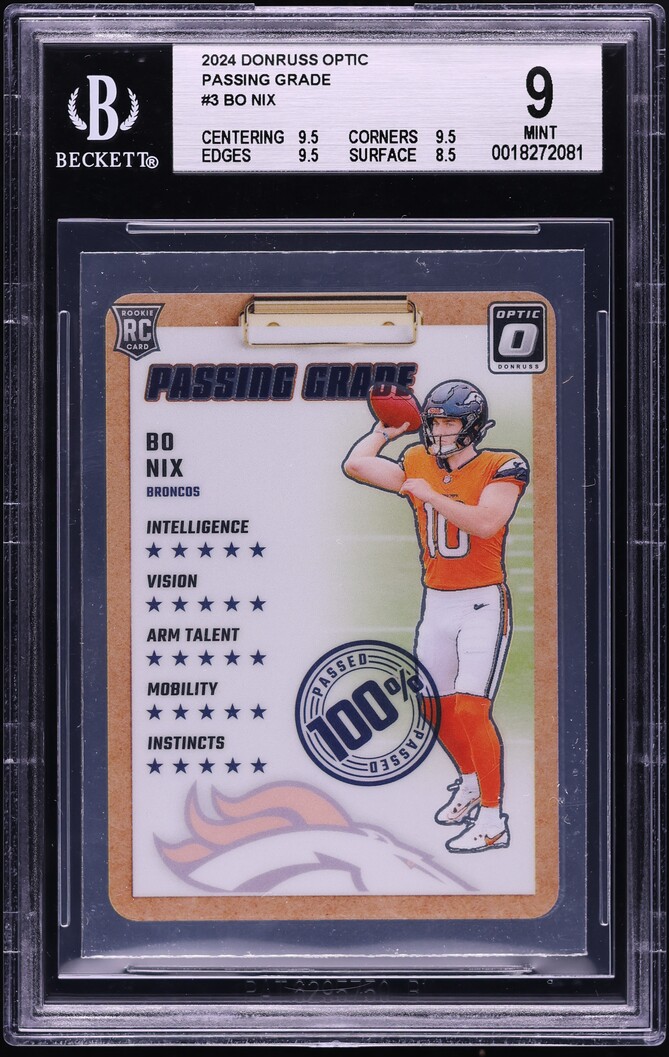 2024 Donruss Optic Passing Grade Bo Nix ROOKIE #3 BGS 9 MINT