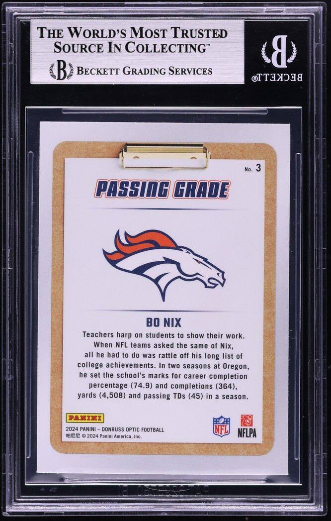 2024 Donruss Optic Passing Grade Bo Nix ROOKIE #3 BGS 9 MINT