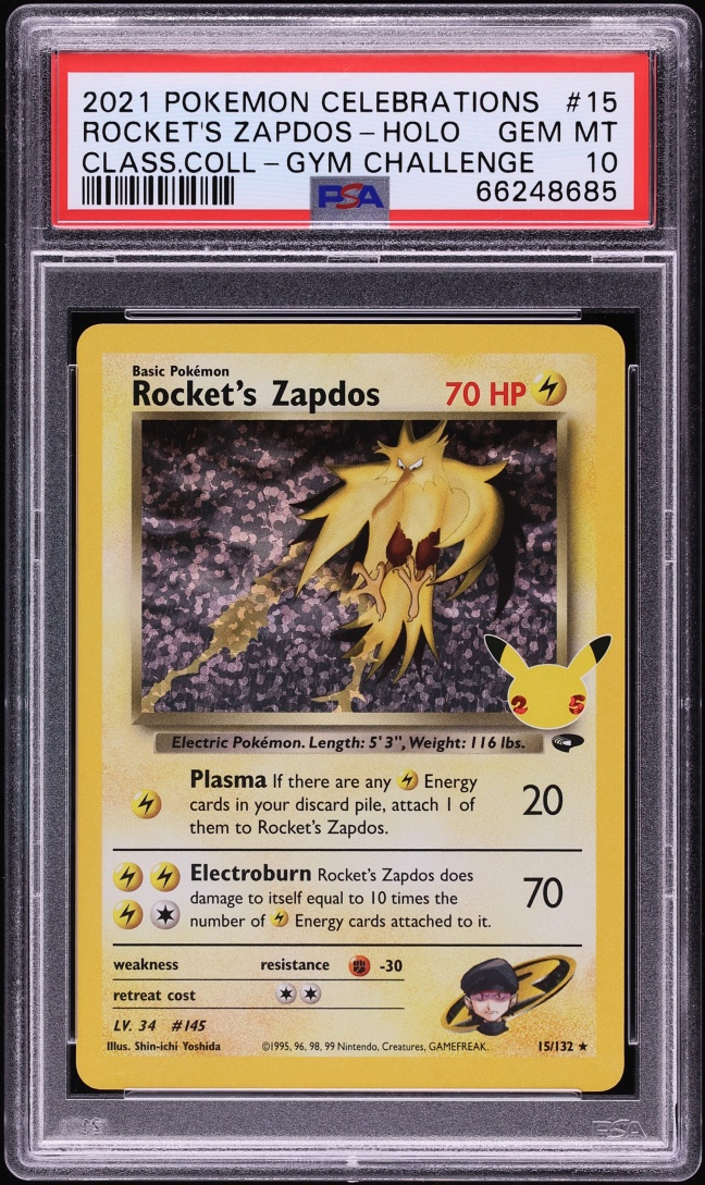 2021 Pokemon Sword & Shield Celebrations Classic Collection Holo Rocket's Zapdos #15 PSA 10 GEM