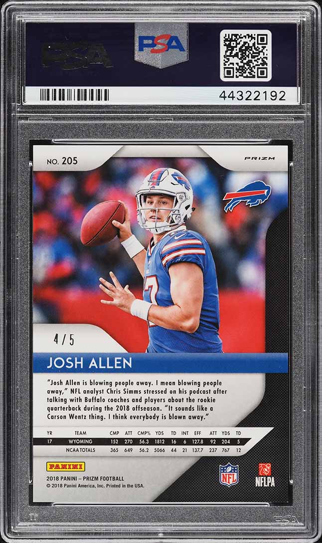 2018 Panini Prizm Gold Vinyl Josh Allen ROOKIE /5 #205 PSA 10 GEM MINT