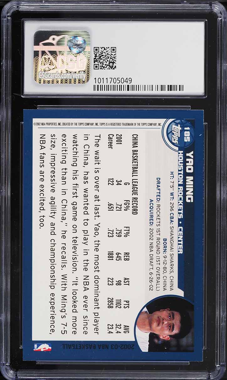 2002 Topps Basketball Yao Ming ROOKIE #185 CSG 8.5 NM-MT+