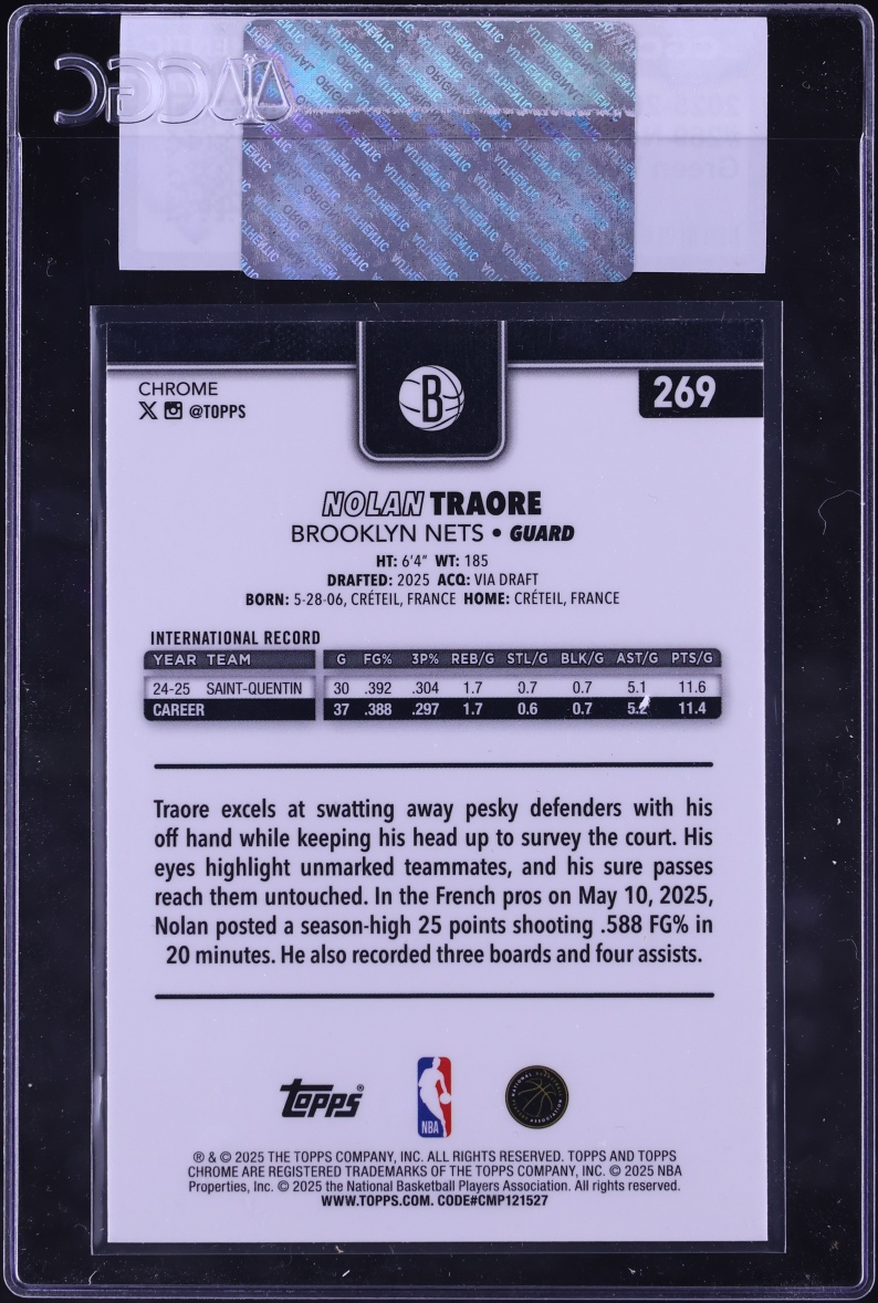 2025 Topps Chrome Green Wave Refractor Nolan Traore ROOKIE /99 #269 CGC AUTH