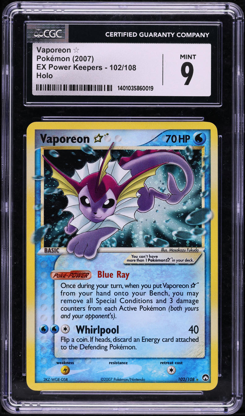 2007 Pokemon EX Power Keepers Holo Vaporeon Gold Star #102 CGC 9 MINT
