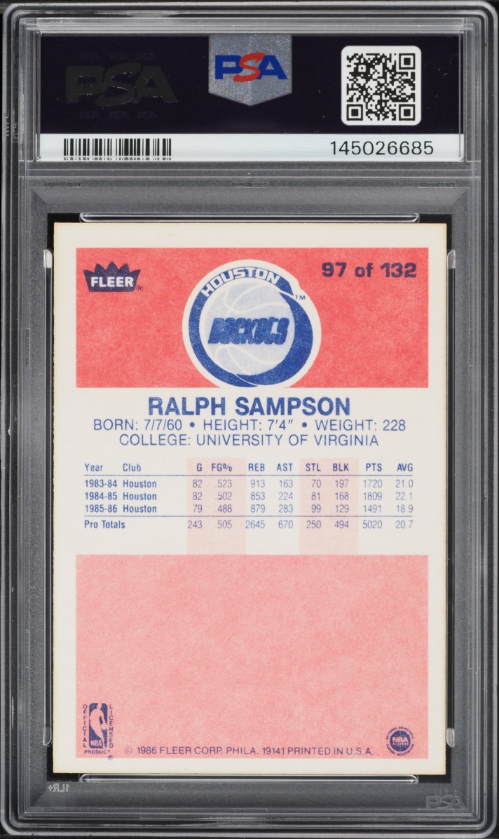 1986 Fleer Basketball Ralph Sampson ROOKIE #97 PSA 7 NRMT