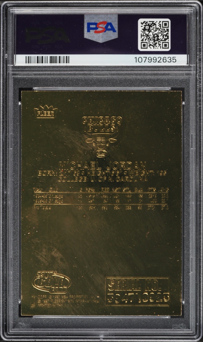 1999 Fleer 23kt Gold Retirement Red Facsimile Michael Jordan /9923 PSA 9 MINT