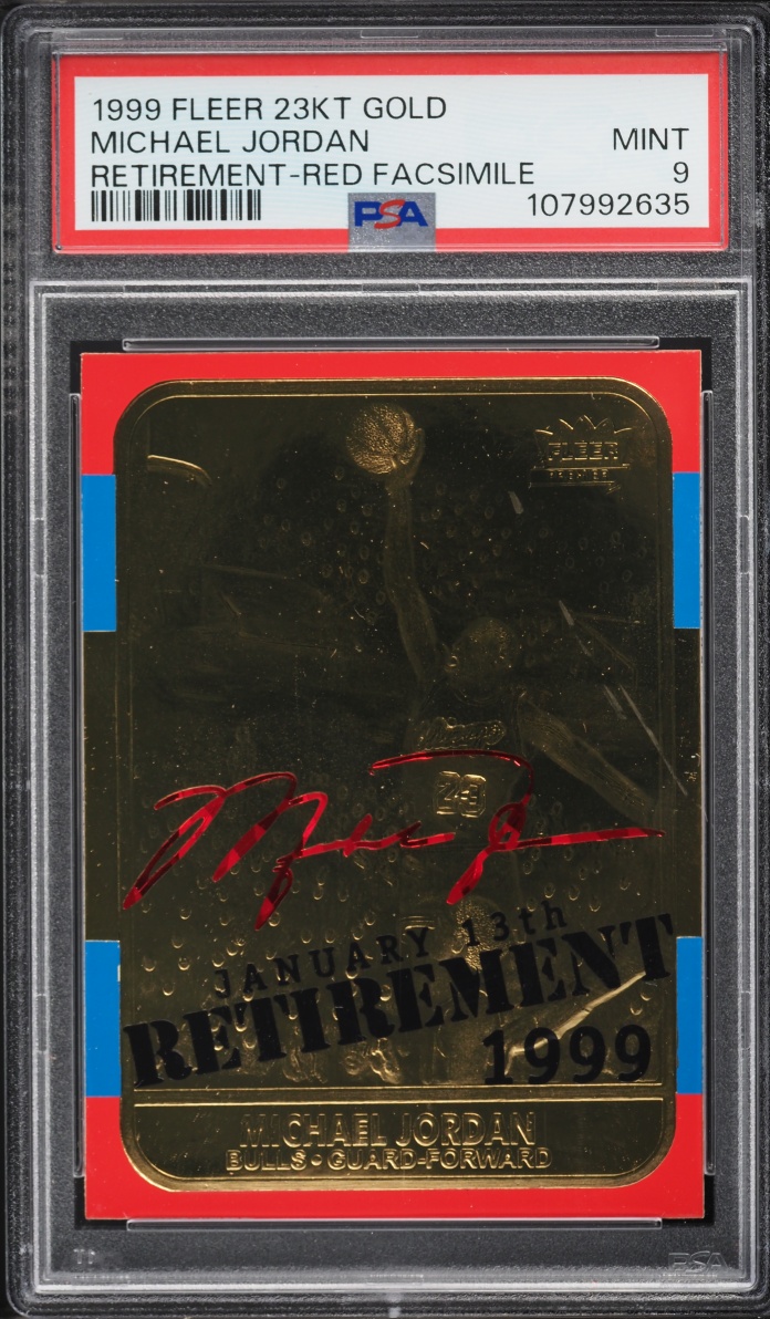 1999 Fleer 23kt Gold Retirement Red Facsimile Michael Jordan /9923 PSA 9 MINT