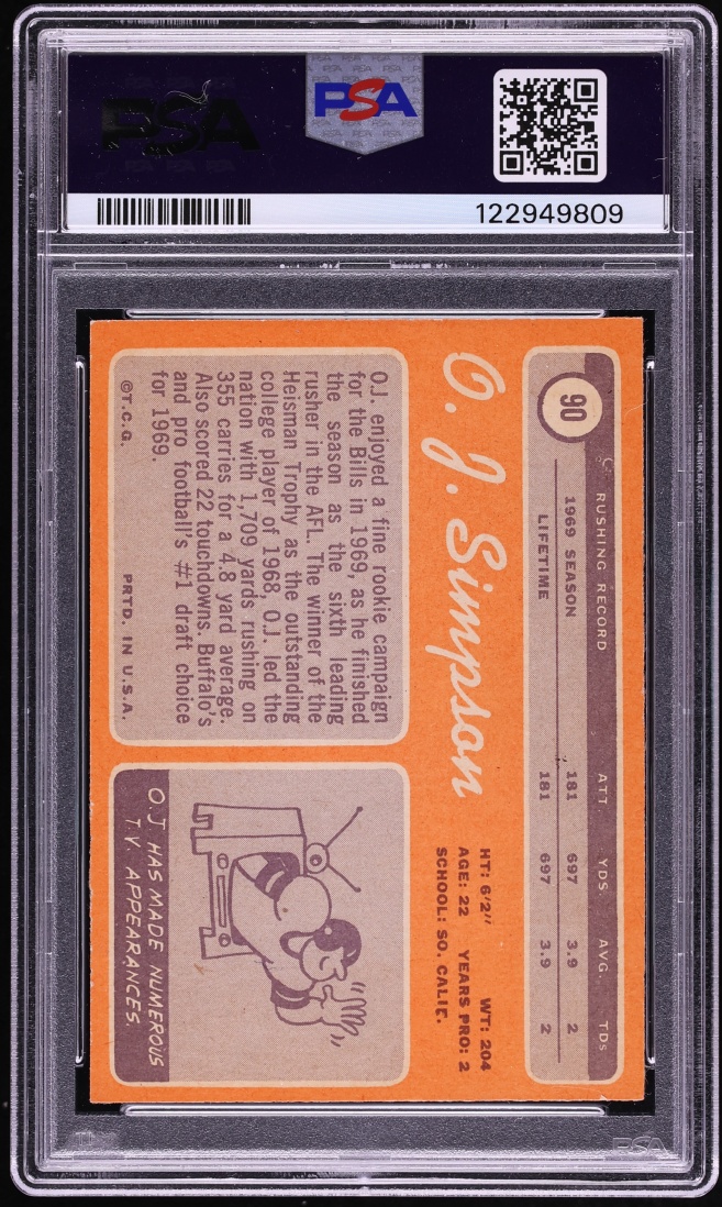 1970 Topps Football O.J. Simpson ROOKIE #90 PSA 7 NRMT