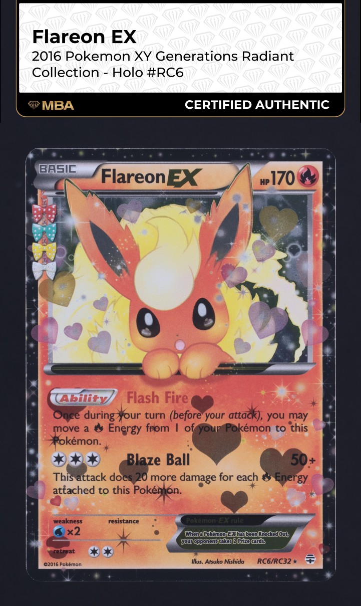 2016 Pokemon XY Generations Radiant Collection Holo Flareon EX #RC6 MBA AUTH