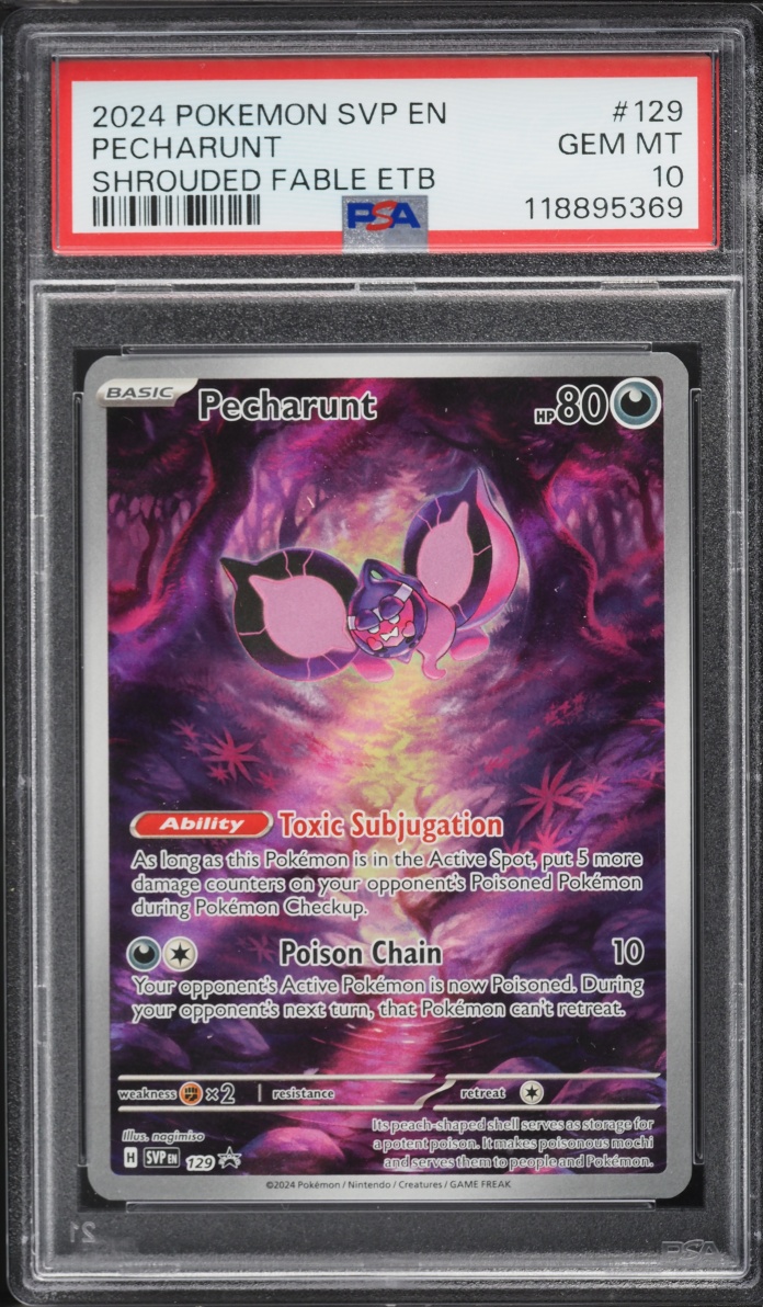 2024 Pokemon Scarlet & Violet Promo Shrouded Fable ETB Full Art Pecharunt #129 PSA 10 GEM MINT