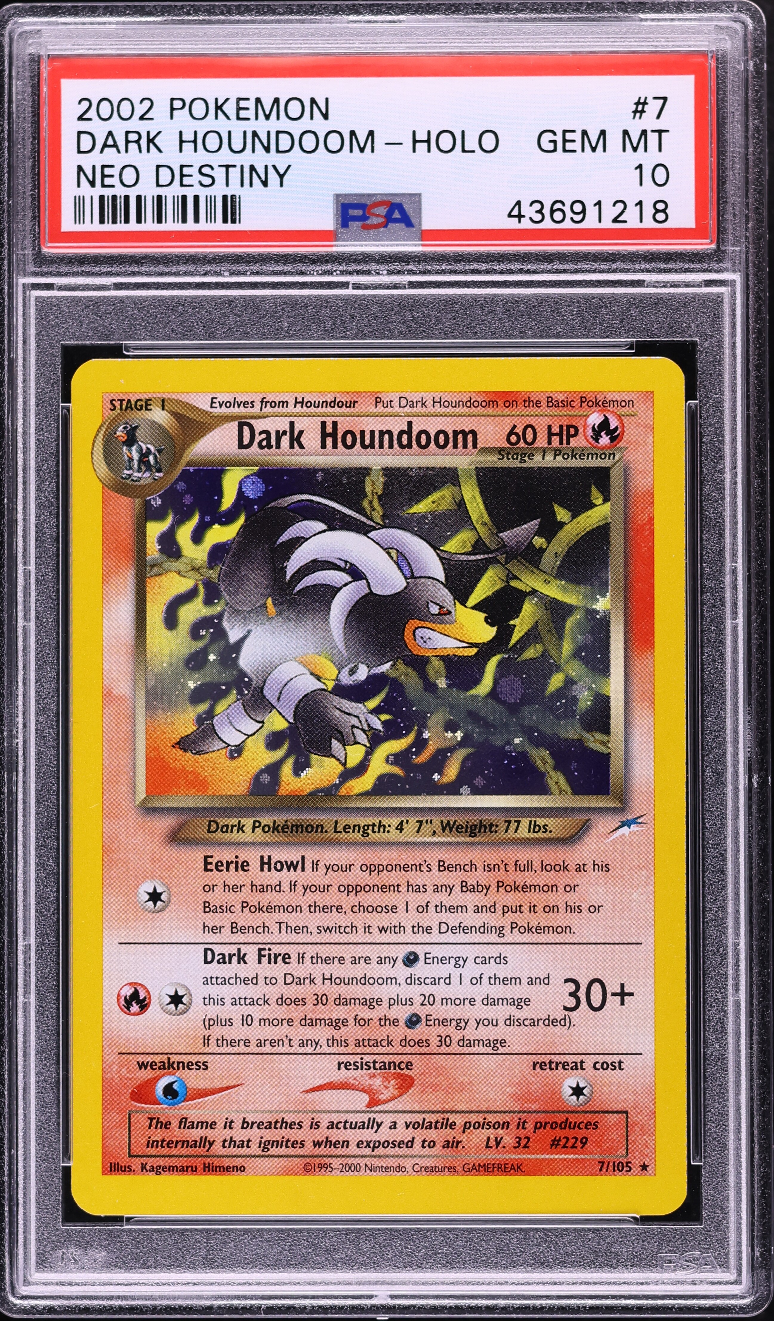 2002 Pokemon Neo Destiny Holo Dark Houndoom #7 PSA 10 GEM MINT