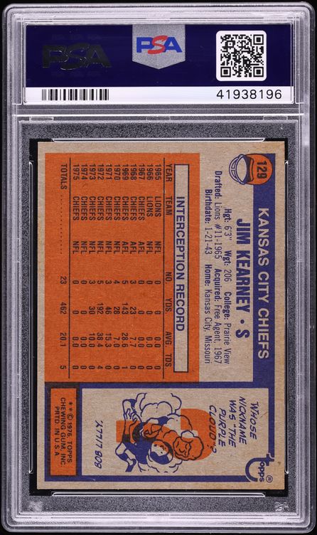 1976 Topps Football Jim Kearney #129 PSA 10 GEM MINT