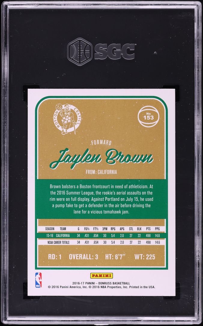 2016 Donruss Basketball Jaylen Brown ROOKIE #153 SGC 9 MINT