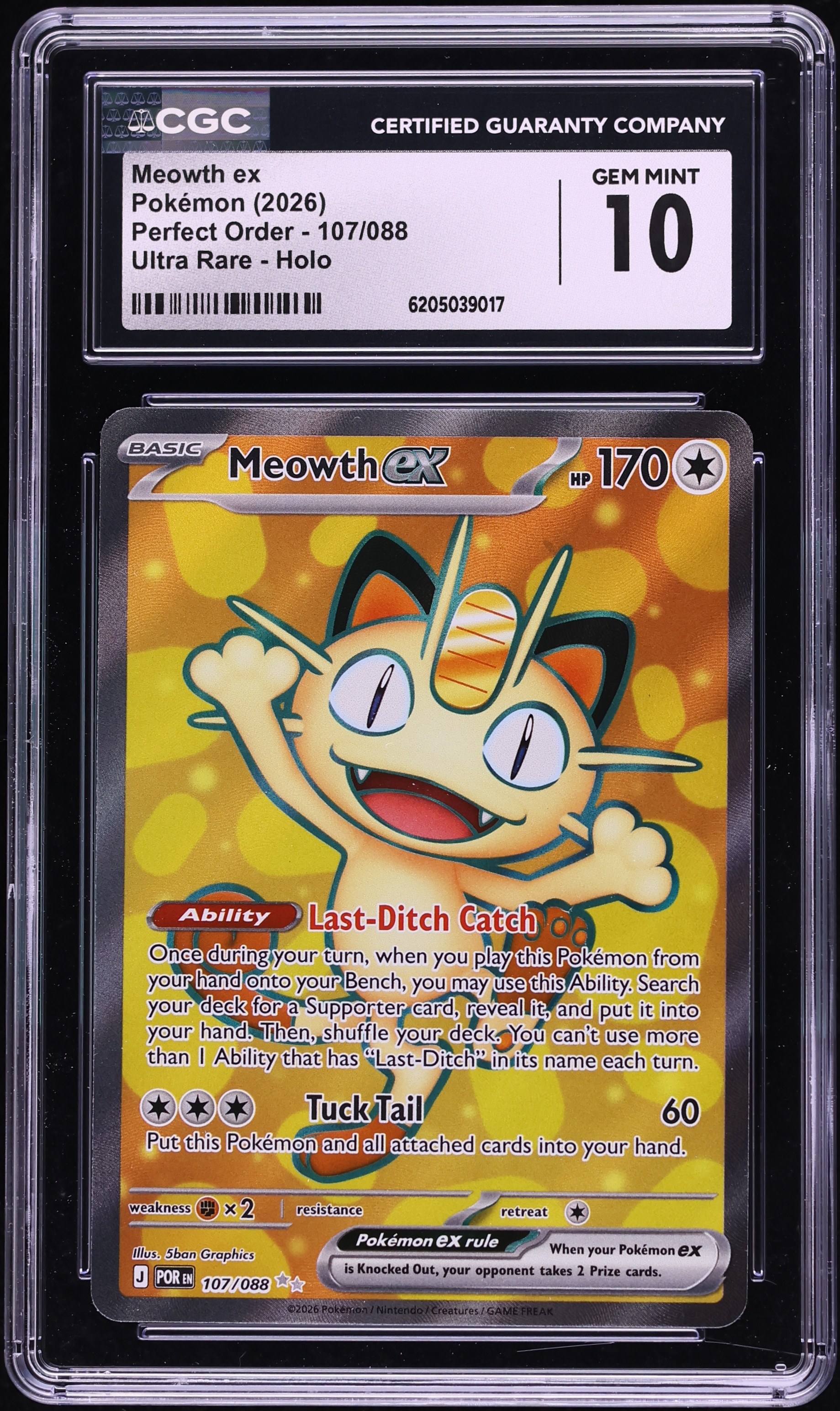 2026 Pokemon Mega Evolution Perfect Order Full Art Meowth Ex #107 CGC 10 GEM MINT