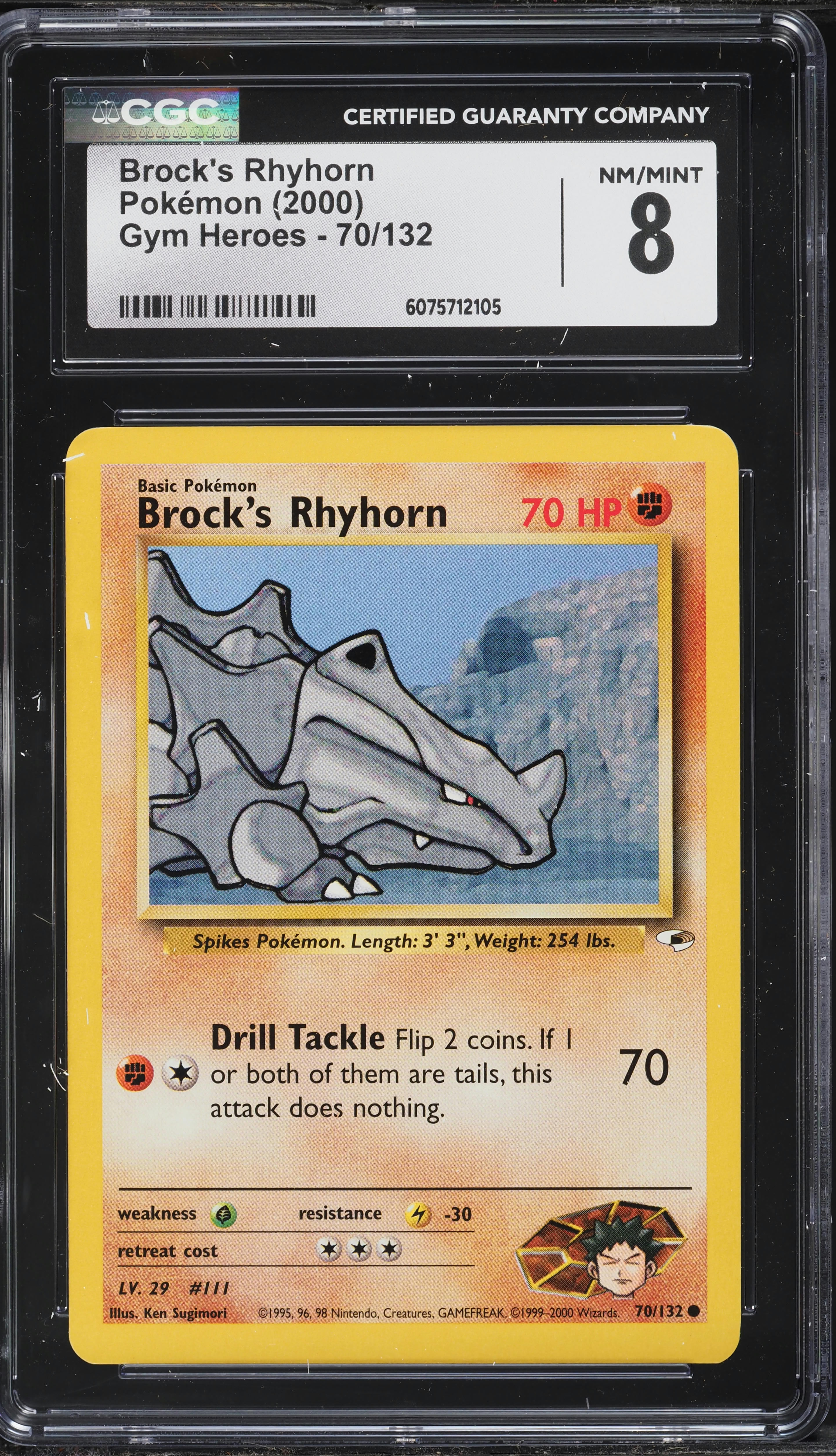 2000 Pokemon Gym Heroes Brock's Rhyhorn #70 CGC 8 NM-MT