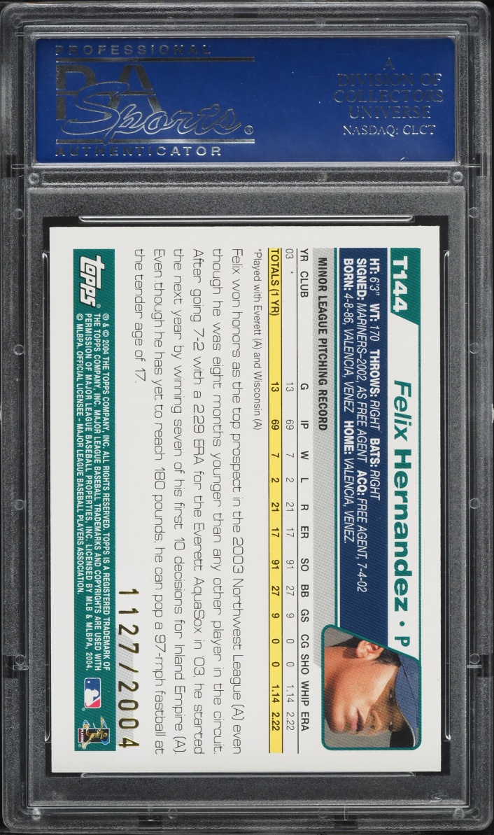 2004 Topps Traded Gold Felix Hernandez ROOKIE /2004 #T144 PSA 10 GEM MINT