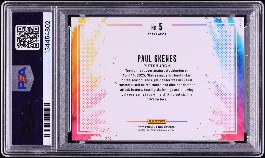 2025 Panini Prizm Color Blast Paul Skenes #5 PSA 8 NM-MT