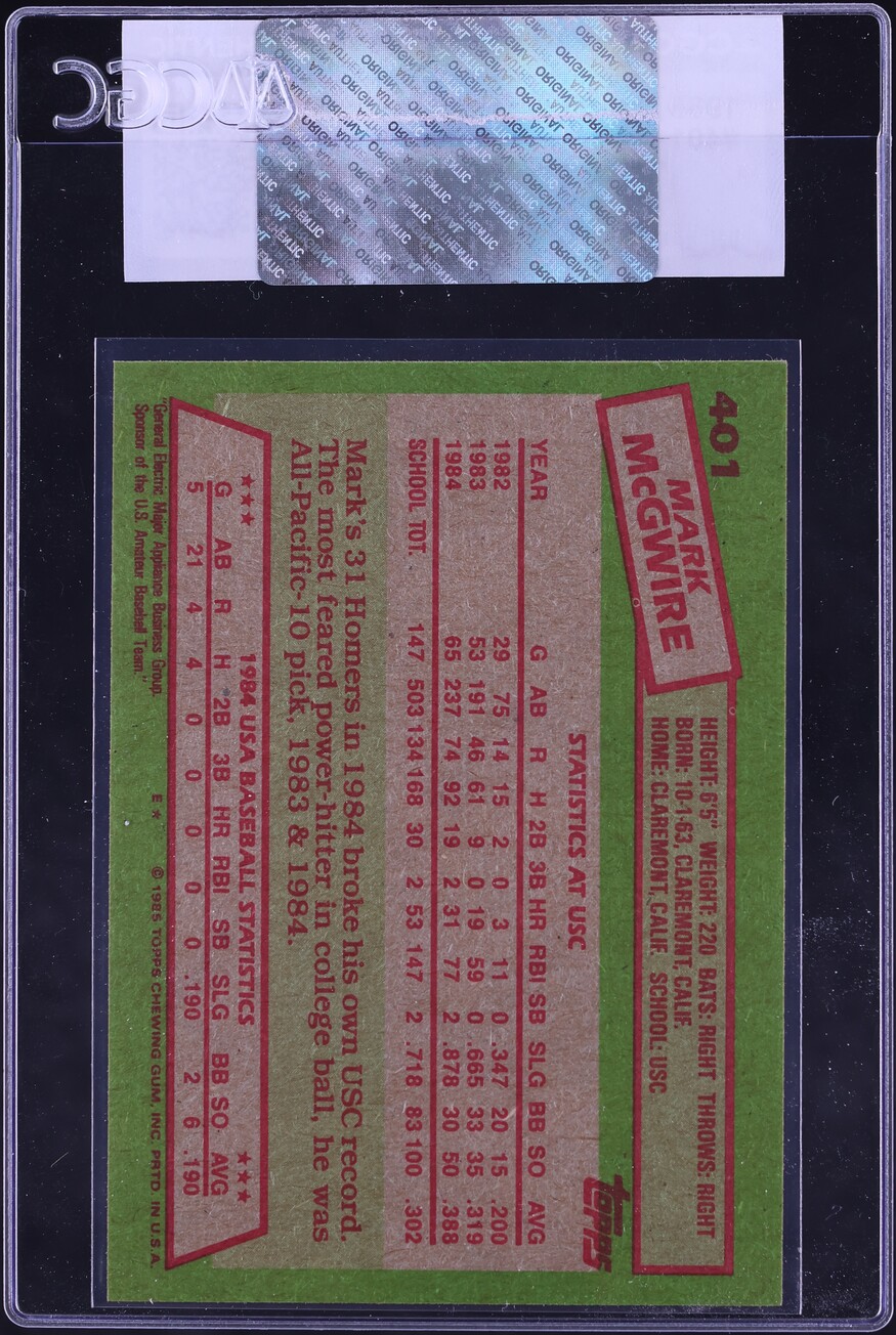 1985 Topps Mark McGwire ROOKIE #401 CGC AUTH