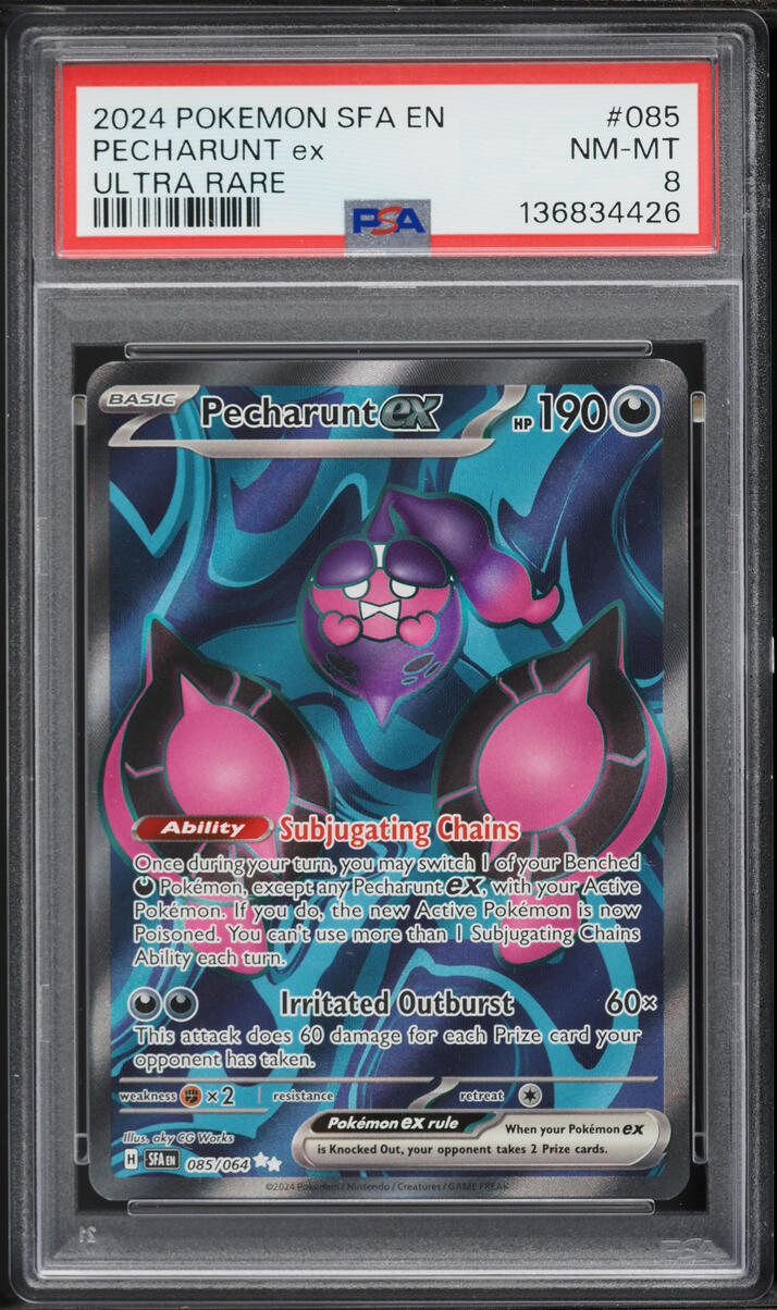 2024 Pokemon Scarlet & Violet Shrouded Fable Full Art Pecharunt EX #085 PSA 8 NM-MT