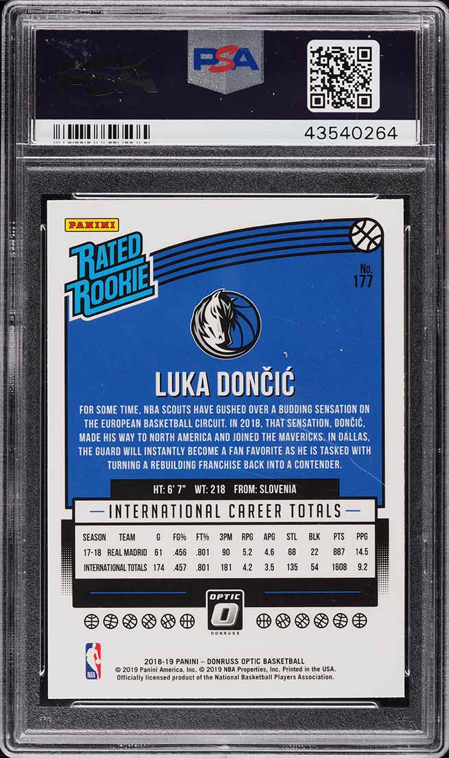 2018 Donruss Optic Luka Doncic ROOKIE #177 PSA 10 GEM MINT