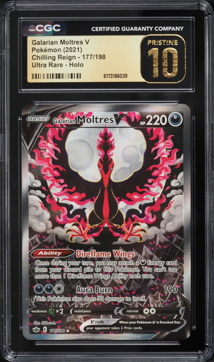2021 Pokemon Sword & Shield Chilling Reign Full Art Galarian Moltres V #177 CGC 10 PRISTINE