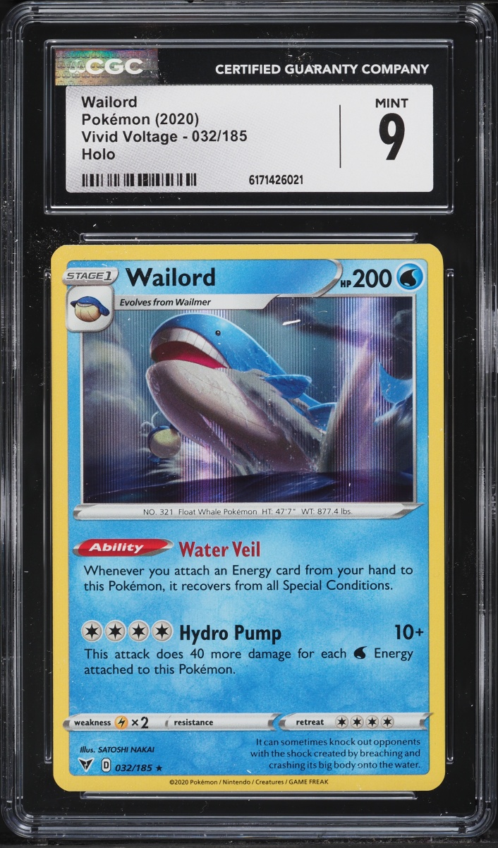2020 Pokemon Sword & Shield Vivid Voltage Holo Wailord #032 CGC 9 MINT