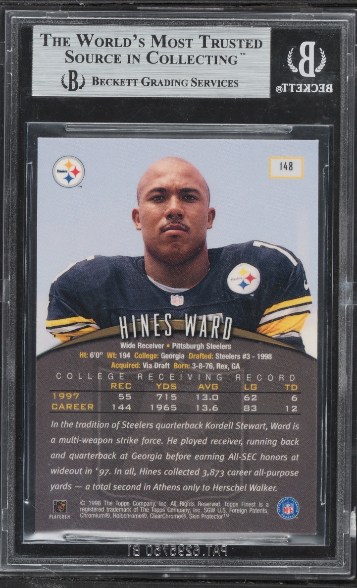 1998 Finest Football Hines Ward ROOKIE #148 BGS 9 MINT