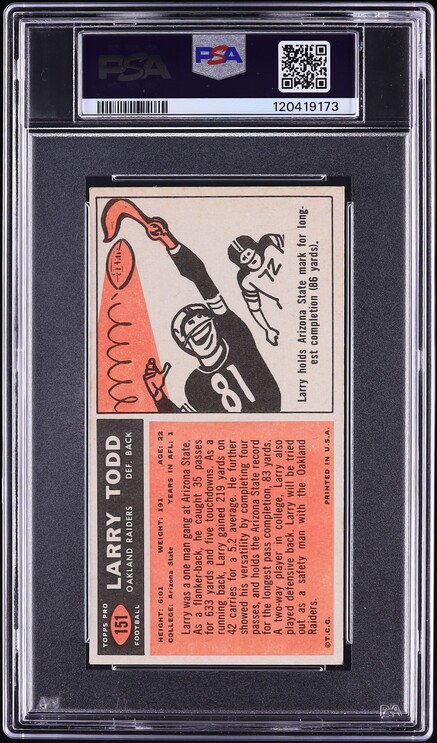 1965 Topps Football Larry Todd SHORT PRINT #151 PSA 6 EXMT