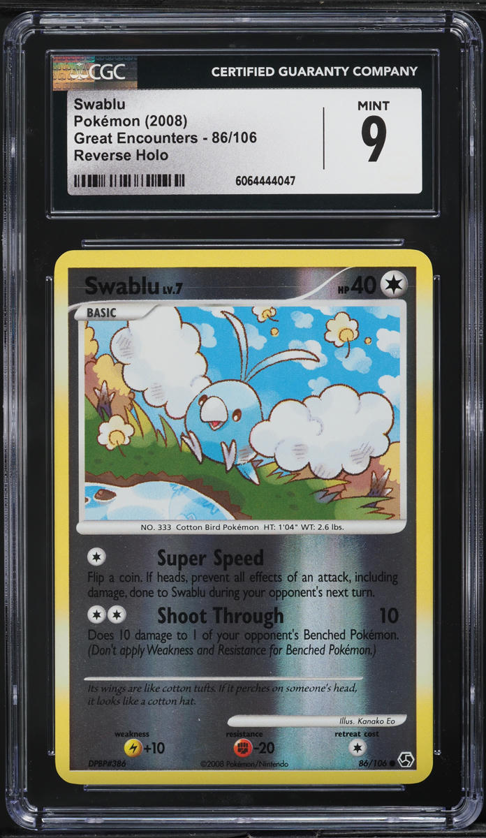 2008 Pokemon Diamond & Pearl Great Encounters Reverse Holo Swablu #86 CGC 9 MINT