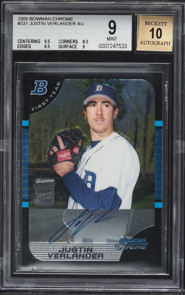 2005 Bowman Chrome Justin Verlander PROSPECT AUTO #331 BGS 9 MINT