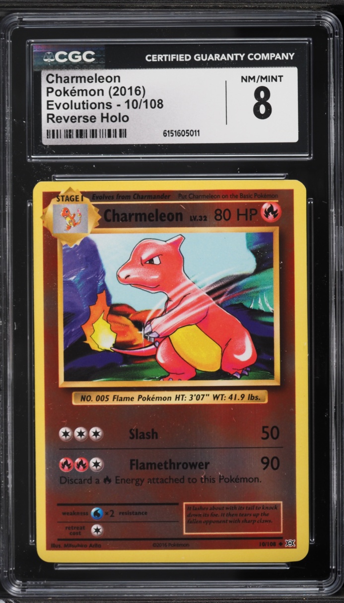 2016 Pokemon XY Evolutions Reverse Holo Charmeleon #10 CGC 8 NM-MT