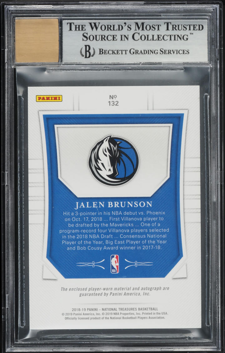 2018 National Treasures Emerald Jalen Brunson ROOKIE PATCH AUTO /5 #132 BGS 9 MINT