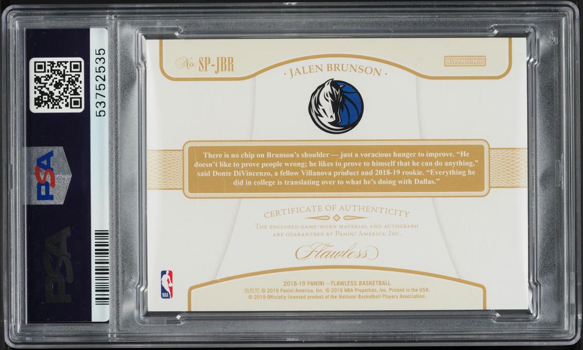 2018 Panini Flawless Prime Jalen Brunson ROOKIE PATCH AUTO /25 #SP-JBR PSA 10 GEM MINT