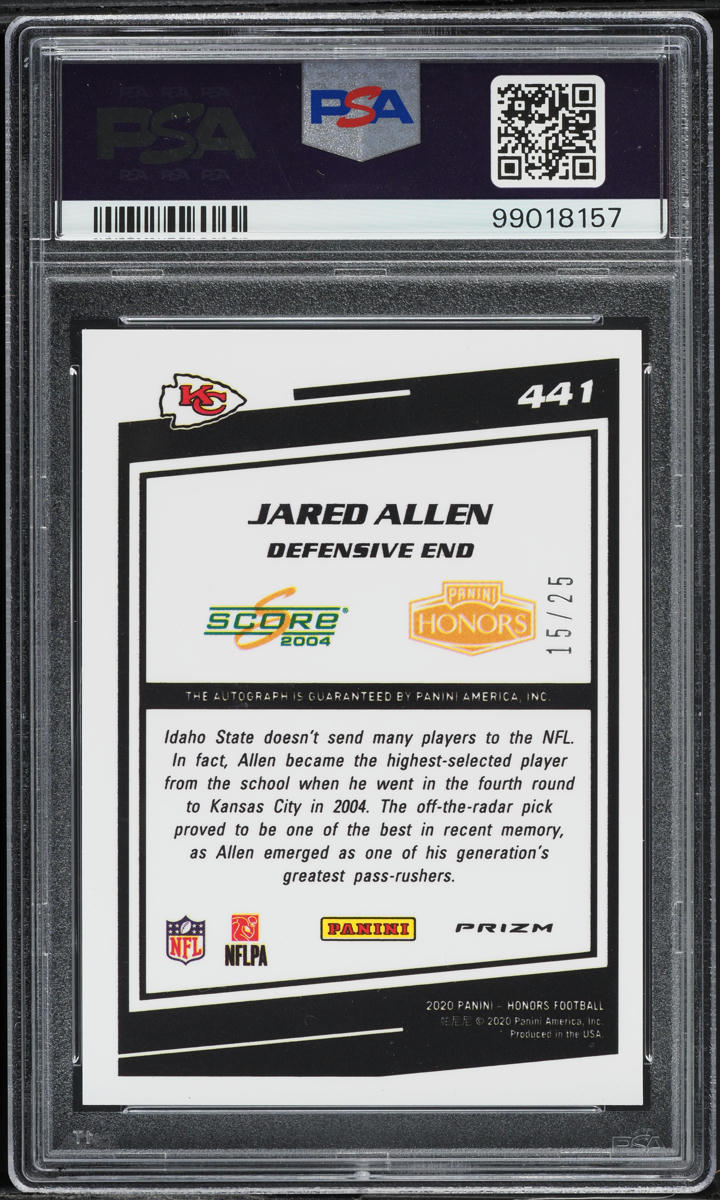 2020 Panini Honors Score Tribute '04 Jared Allen AUTO /25 #441 PSA 10 GEM MINT
