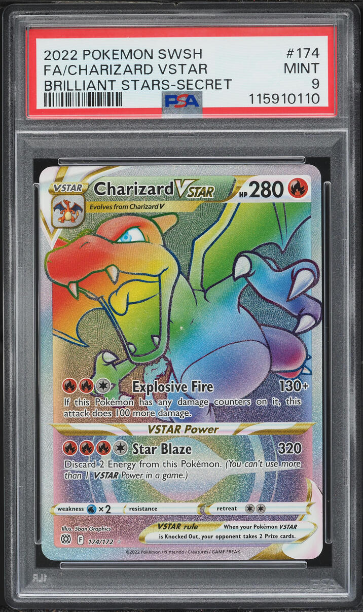 2022 Pokemon Sword & Shield Brilliant Stars Rainbow Rare Charizard VSTAR #174 PSA 9 MINT