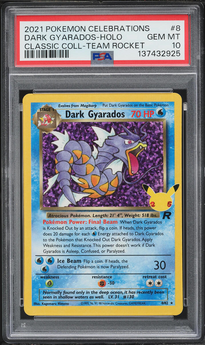 2021 Pokemon Sword & Shield Celebrations Classic Holo Dark Gyarados #8 PSA 10 GEM MINT