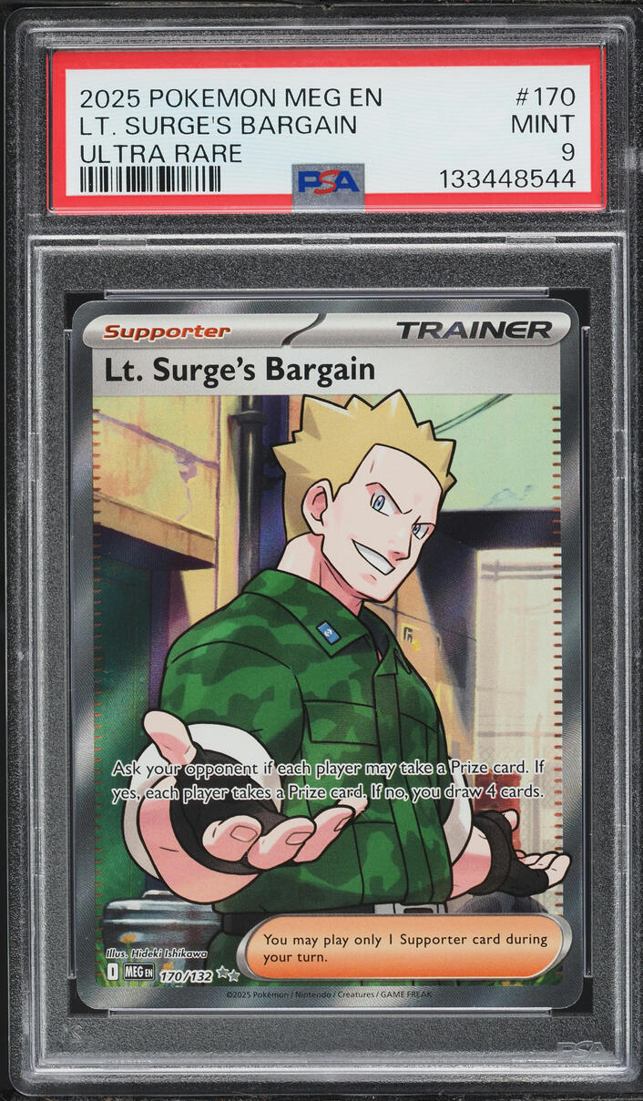 2025 Pokemon Mega Evolution Full Art Lt. Surge's Bargain #170 PSA 9 MINT