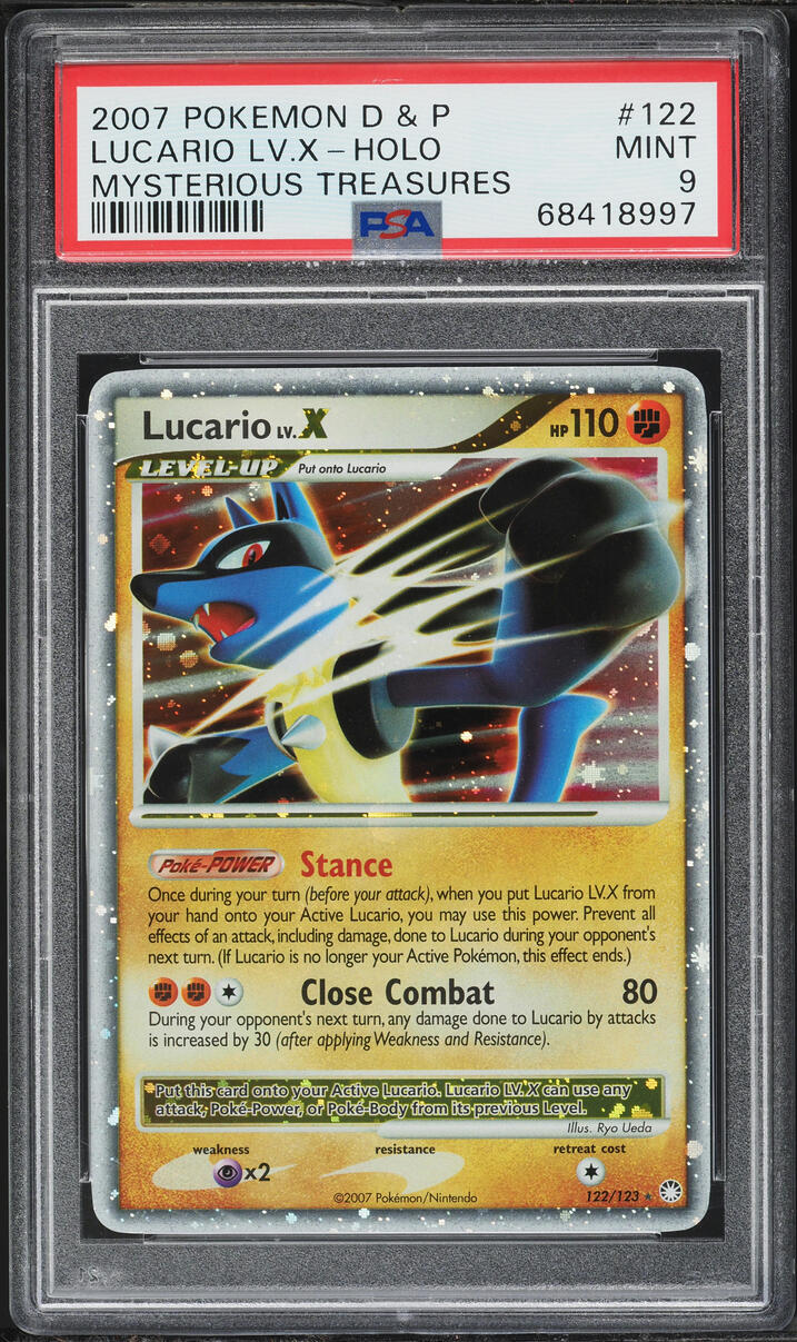 2007 Pokemon Diamond & Pearl Mysterious Treasures Holo Lucario Lv.X #122 PSA 9 MINT