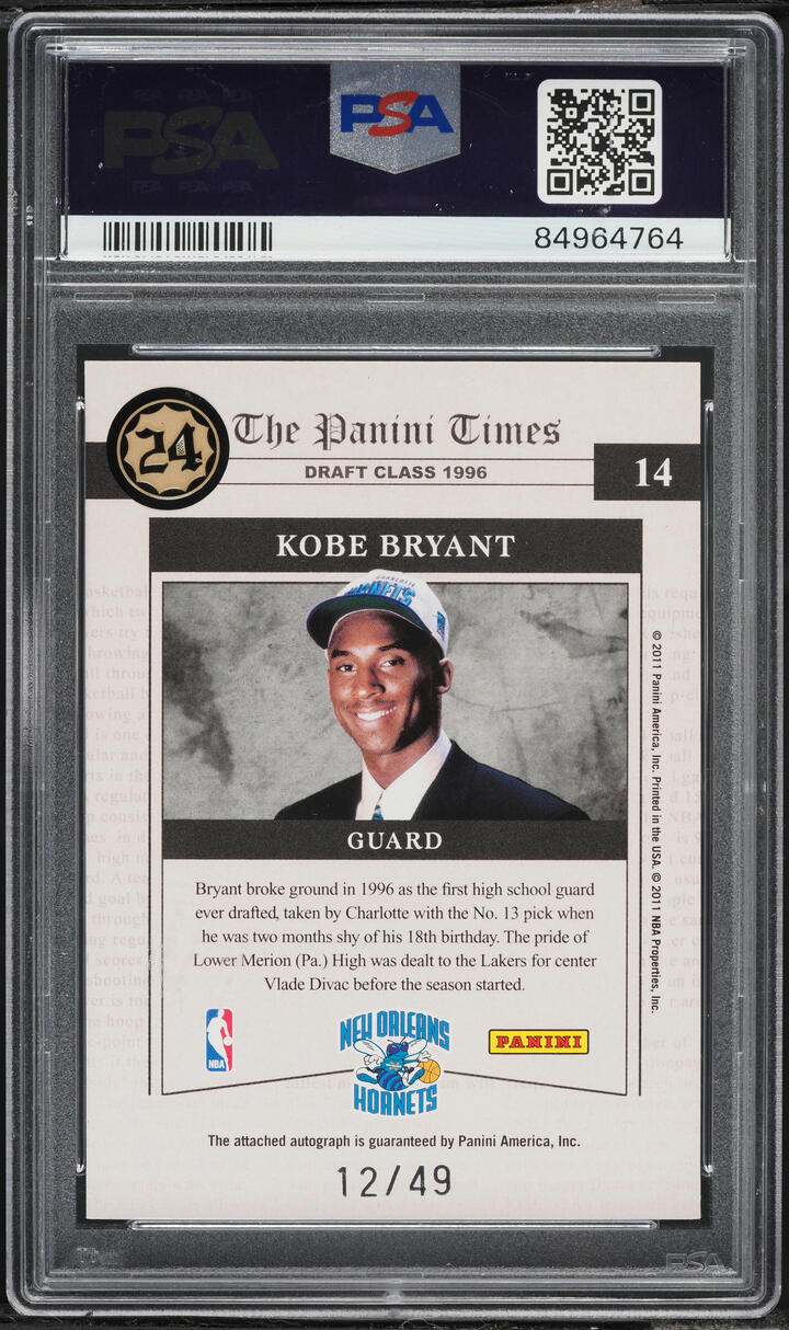 2010 Playoff Contenders Place In History Gold Kobe Bryant AUTO DNA 10 /49 #14 PSA 9 MINT