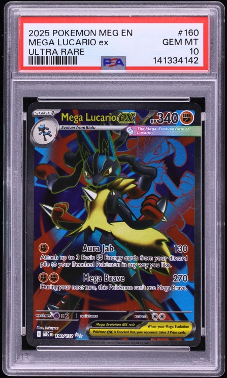 2025 Pokemon Mega Evolution Full Art Mega Lucario ex #160 PSA 10 GEM MINT