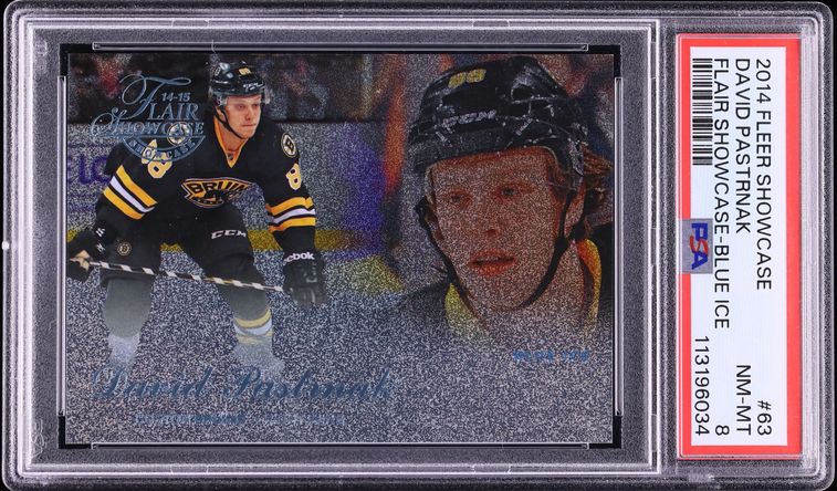 2014 Flair Showcase Blue Ice David Pastrnak ROOKIE /99 #63 PSA 8 NM-MT