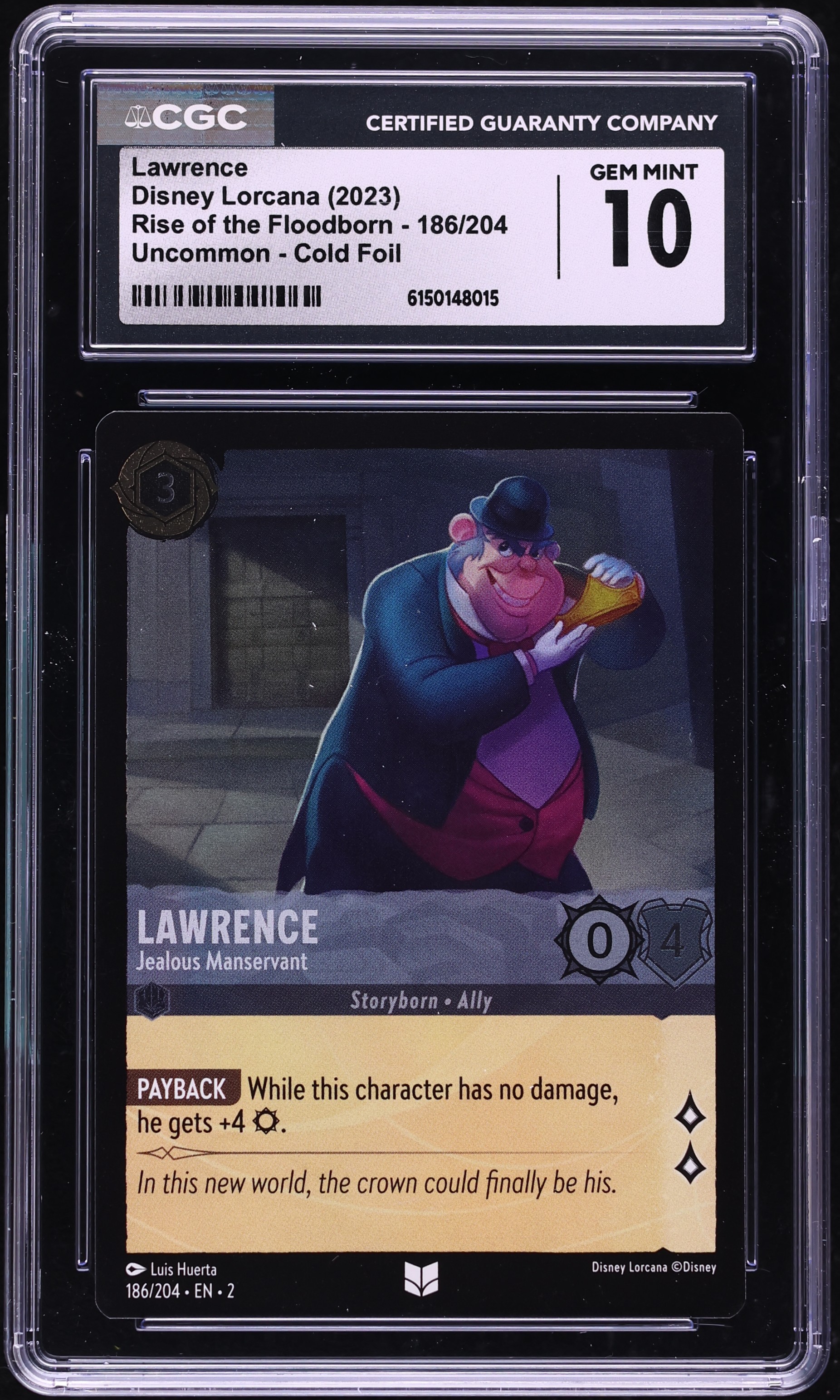 2023 Disney Lorcana Rise Of The Floodborn Cold Foil Lawrence Jealous Manservant #186 CGC 10 GEM